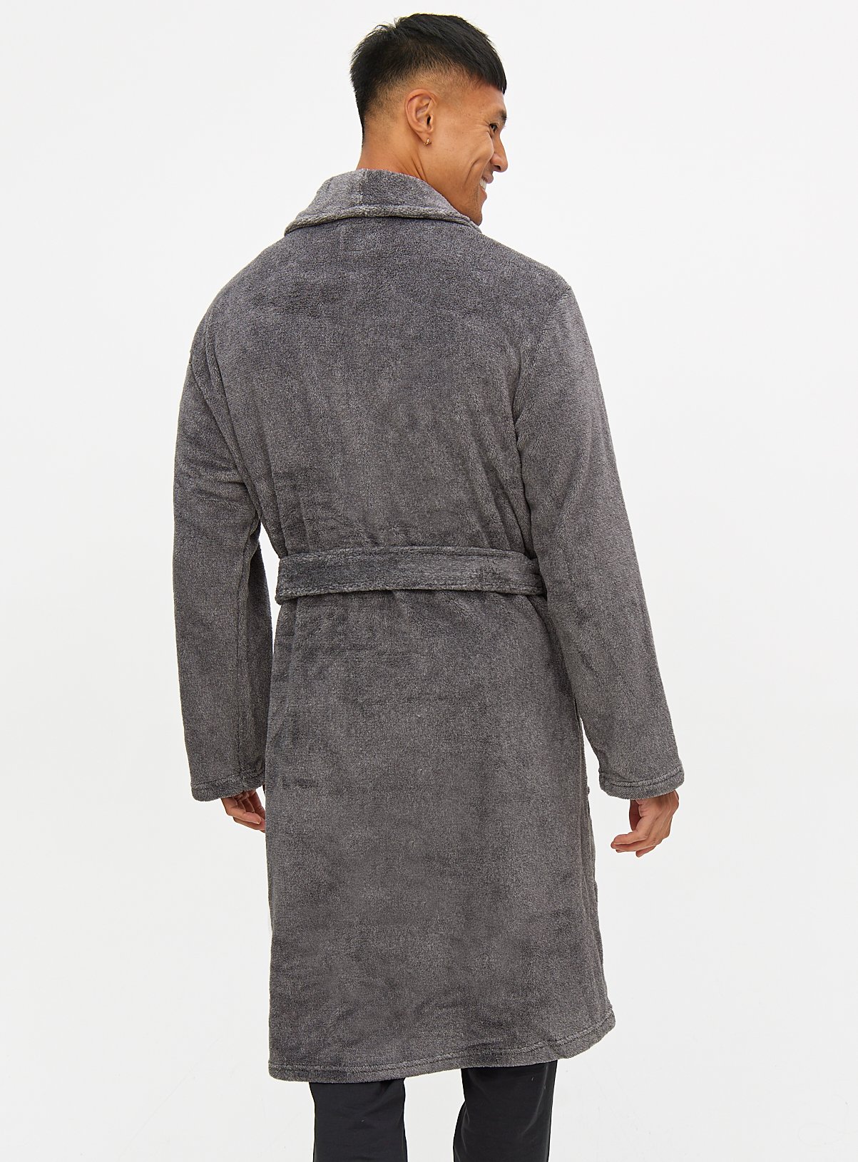 Grey Soft Fleece Dressing Gown L - Image 5 thumbnail