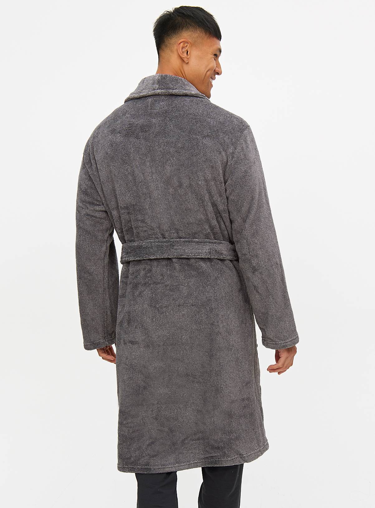 Grey Soft Fleece Dressing Gown L - Image 5