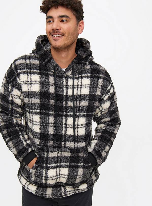 Mono Checked Borg Hooded Pyjama Top L