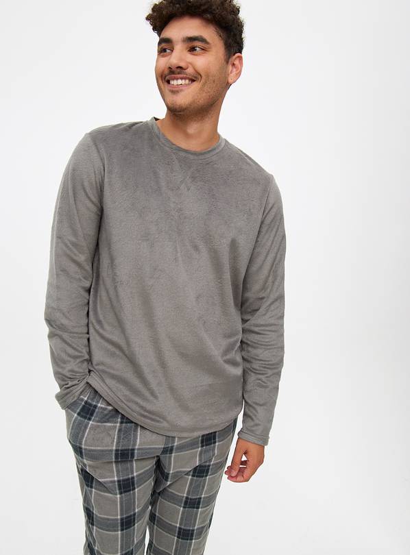 Grey Long Sleeve Fleece Pyjamas L