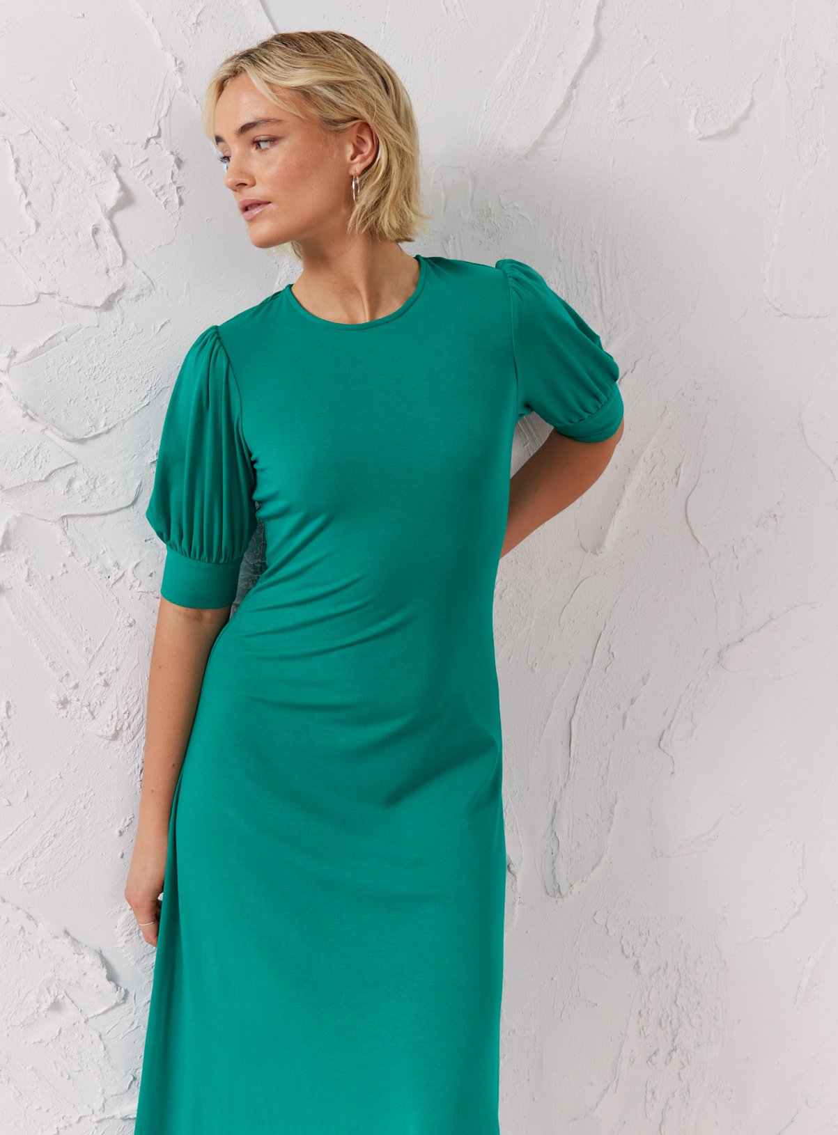 EVERBELLE Green Puff Sleeve Open Back Midi Dress 14 - Image 3 thumbnail