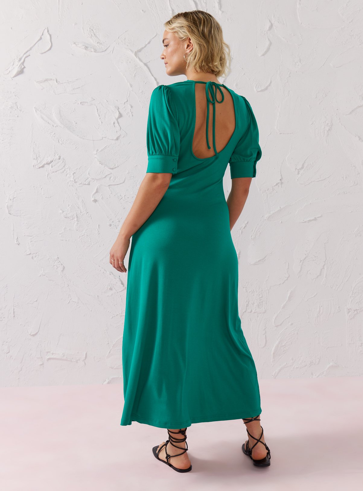 EVERBELLE Green Puff Sleeve Open Back Midi Dress 14 - Image 4 thumbnail