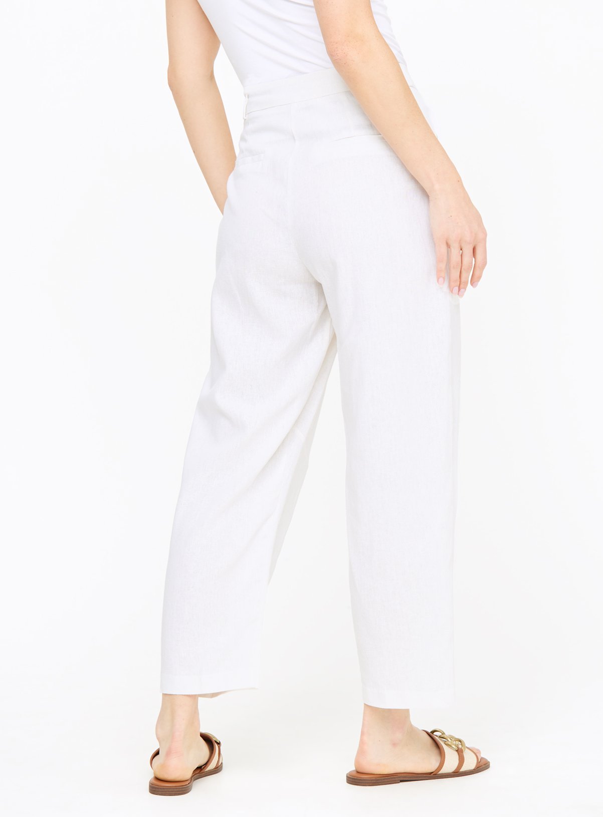 White Linen Blend Barrel Leg Trousers  14S - Image 4 thumbnail