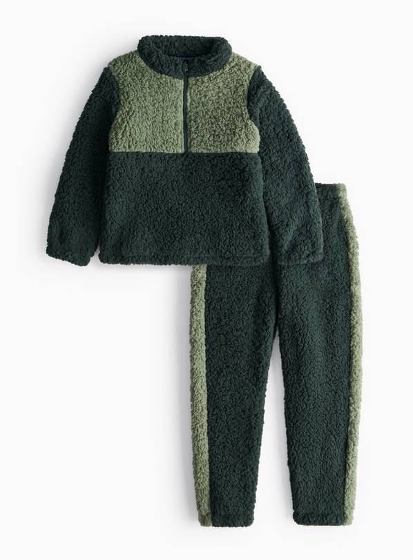 Green Colour Block Borg Fleece Lounge Set 3-4 years