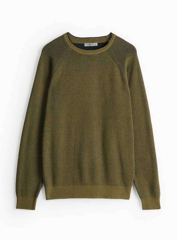 Khaki Plaited Crew Neck Jumper  S