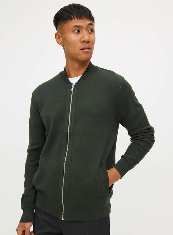 Dark Green Knitted Bomber Jacket XXXL