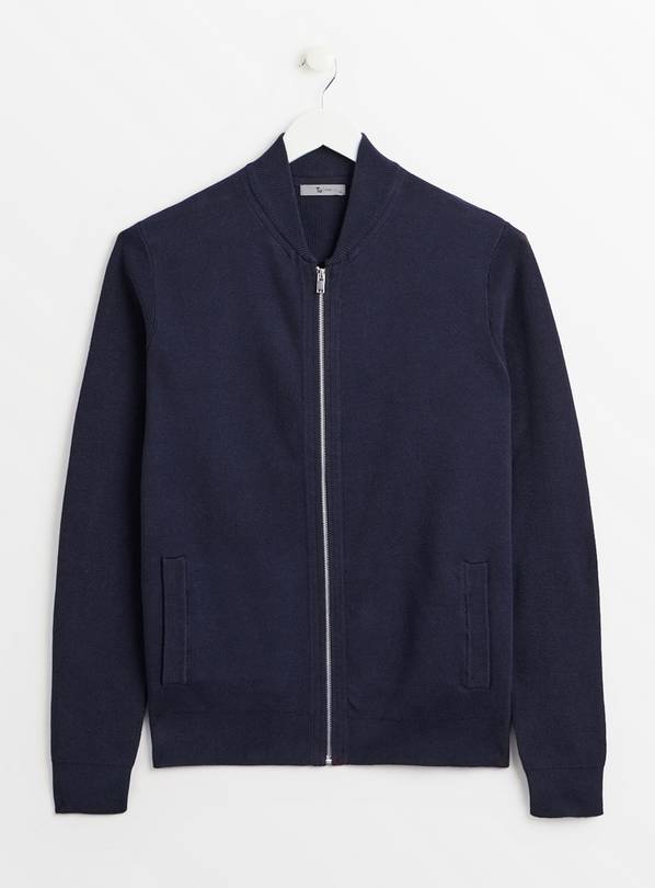 Navy Jacquard Bomber Jacket M