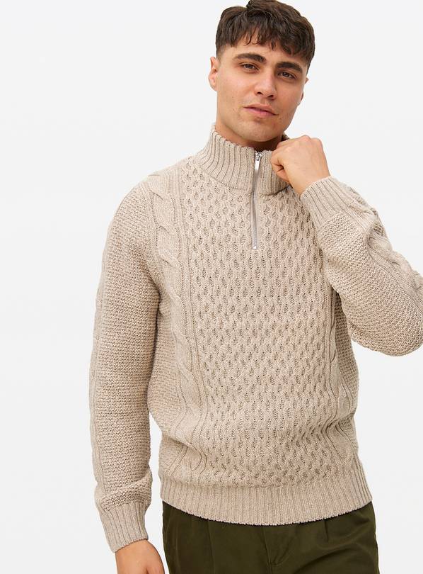 Stone Cable Knit Half-Zip Jumper M