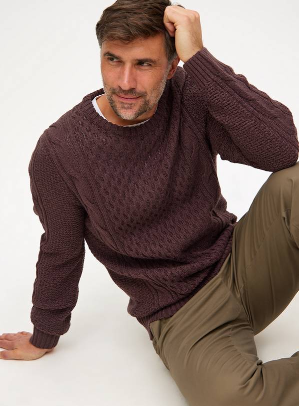 Plum Cable Knit Crew Neck Jumper L