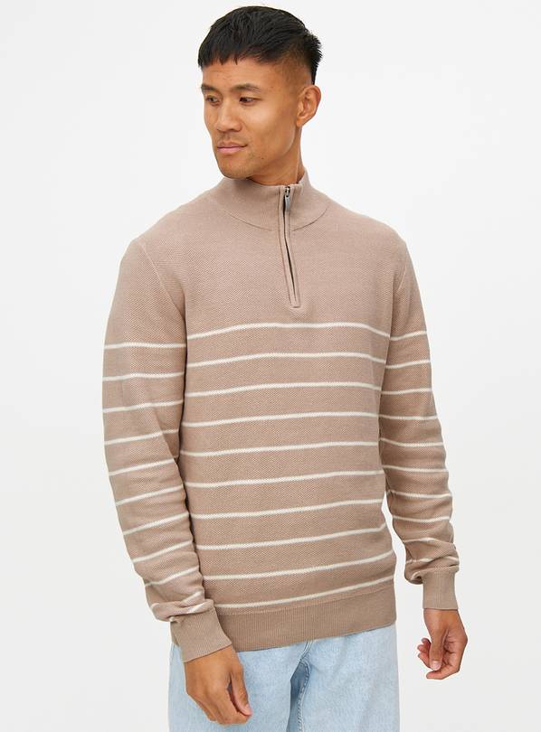 Stone Stripe Honeycomb Half Zip Jumper L