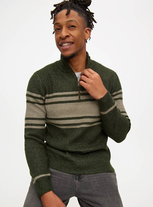 Green Quarter Zip Stripe Detail Jumper XXXL