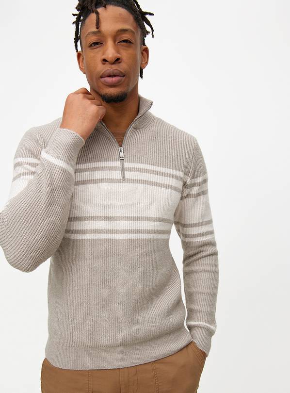 Grey Quarter Zip Stripe Detail Jumper S