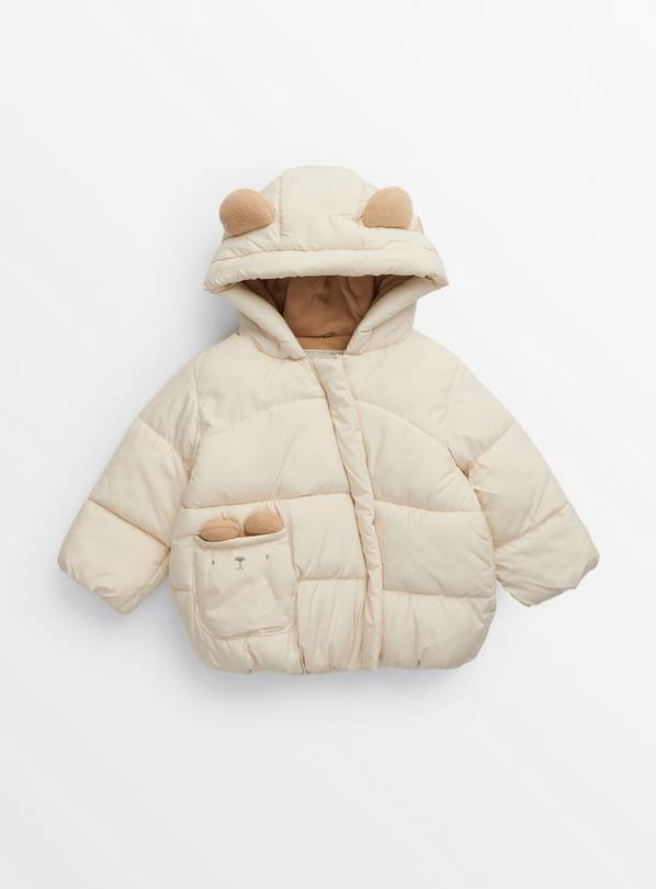 Cream Fleece Lined Bear Ear Hooded Puffer Coat 3-6 months