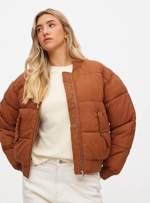 Brown Padded Boxy Bomber Jacket XL