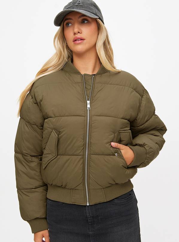 Khaki Padded Boxy Bomber Jacket L