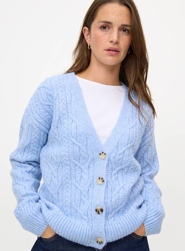 Blue Cable Knit V Neck Cardigan 10