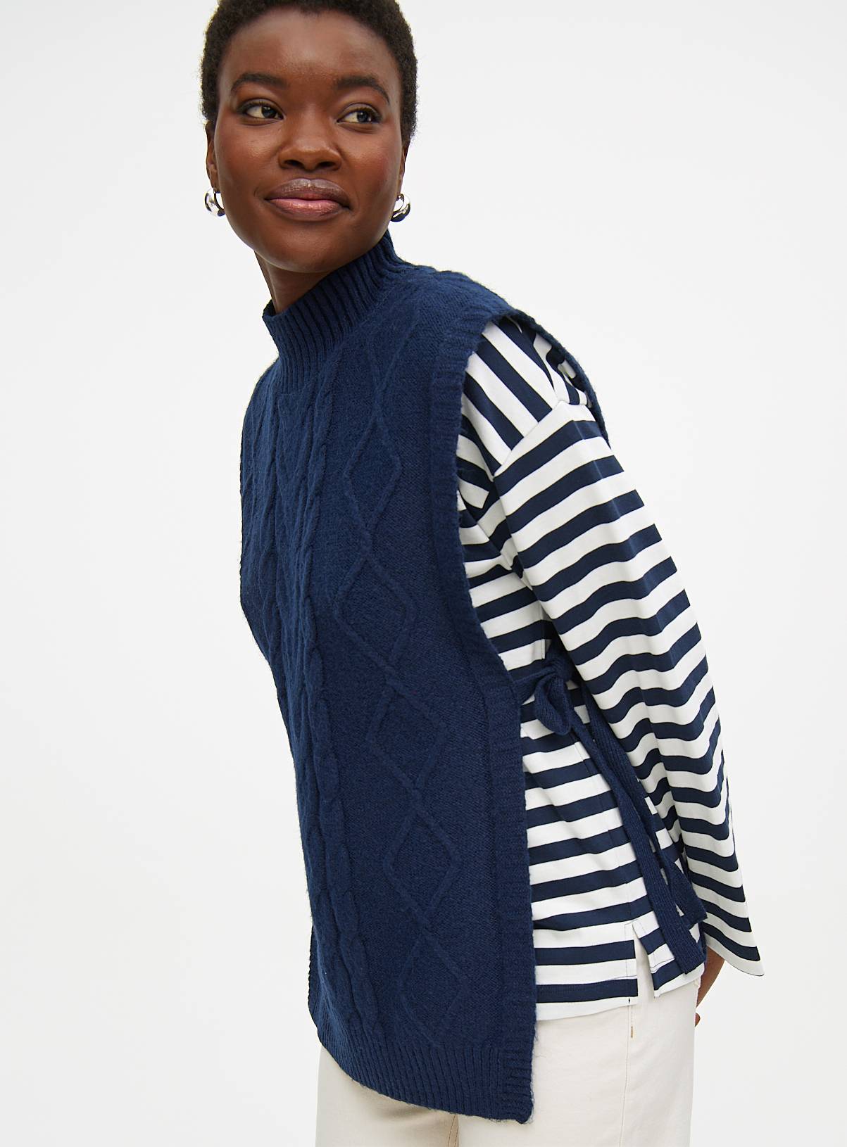 Navy Cable Knit Tie Side Vest 14 - Image 1