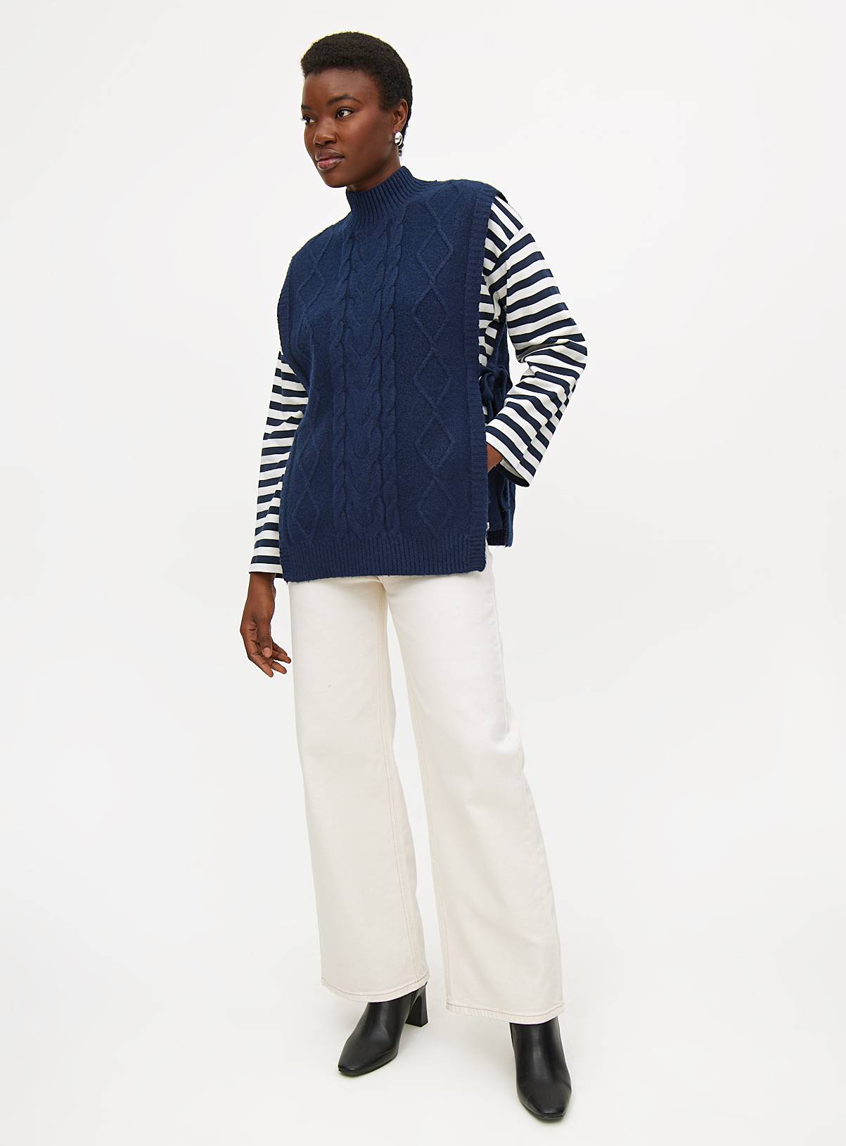 Navy Cable Knit Tie Side Vest 14 - Image 2
