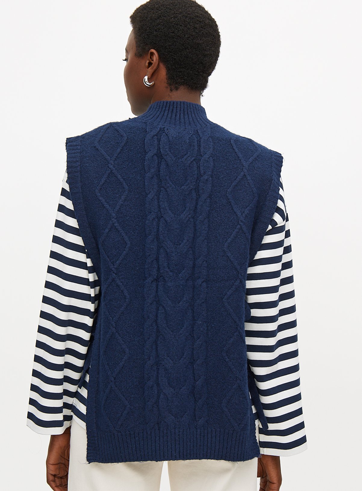 Navy Cable Knit Tie Side Vest 14 - Image 4 thumbnail