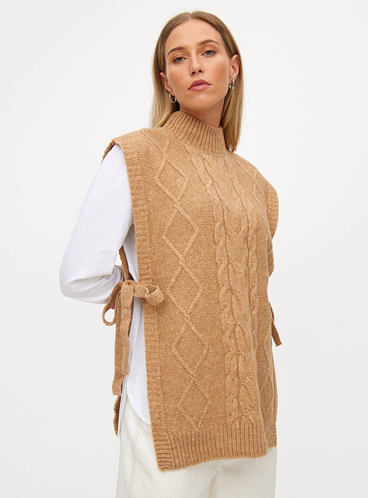 Oatmeal Cable Knit Tie Side Vest 8 - Image 1