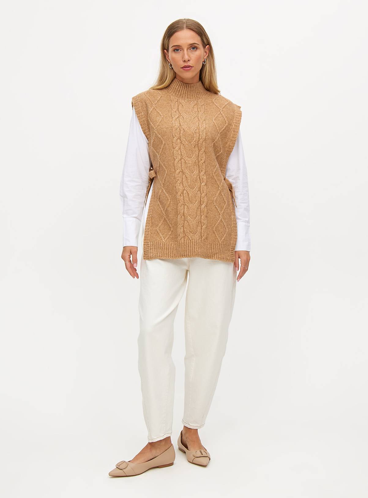 Oatmeal Cable Knit Tie Side Vest 8 - Image 2