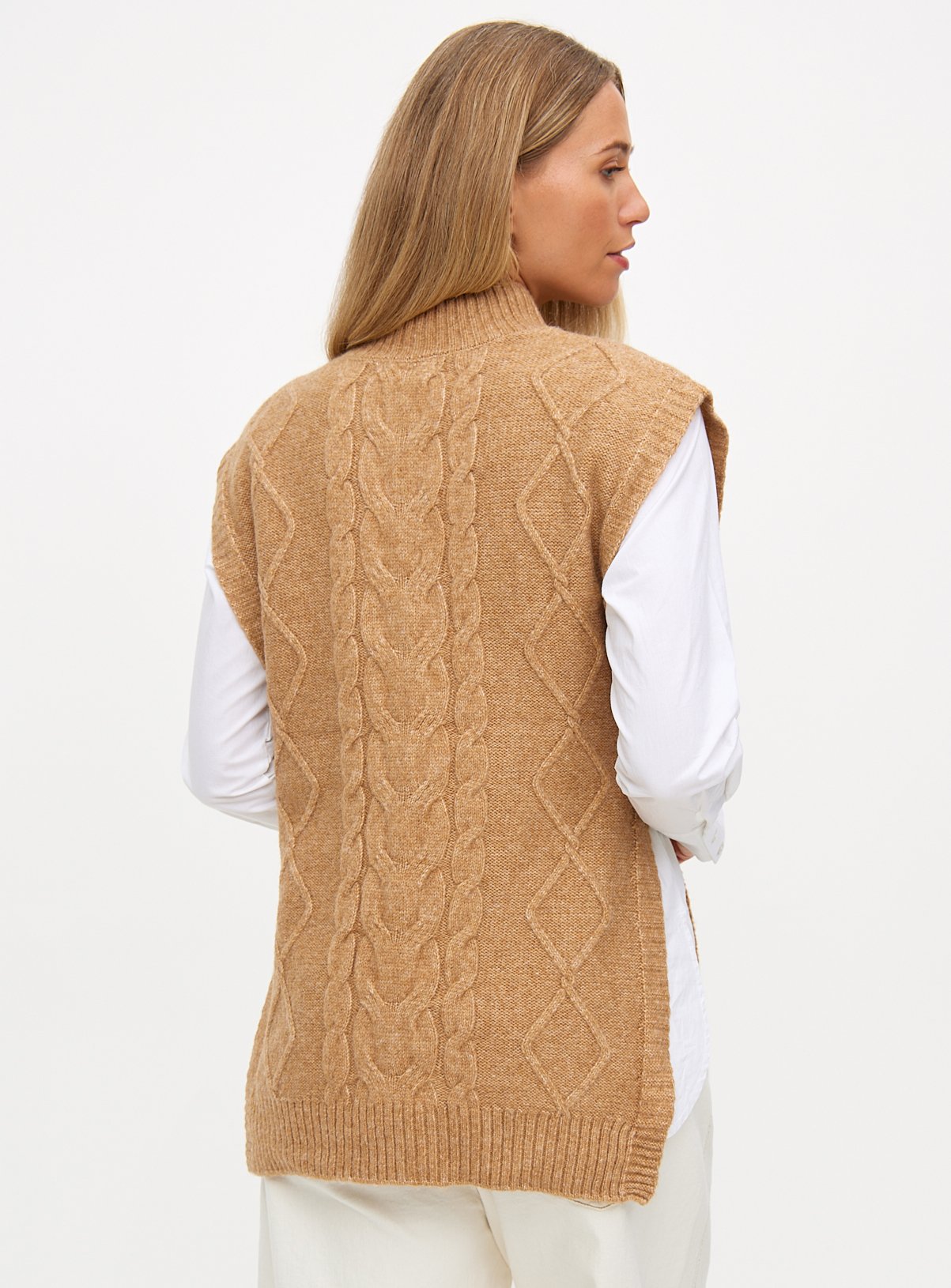 Oatmeal Cable Knit Tie Side Vest 8 - Image 4 thumbnail