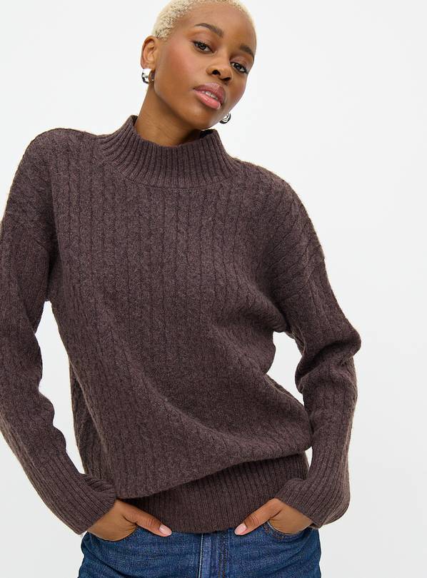 Brown High Neck Cable Knit Jumper 14