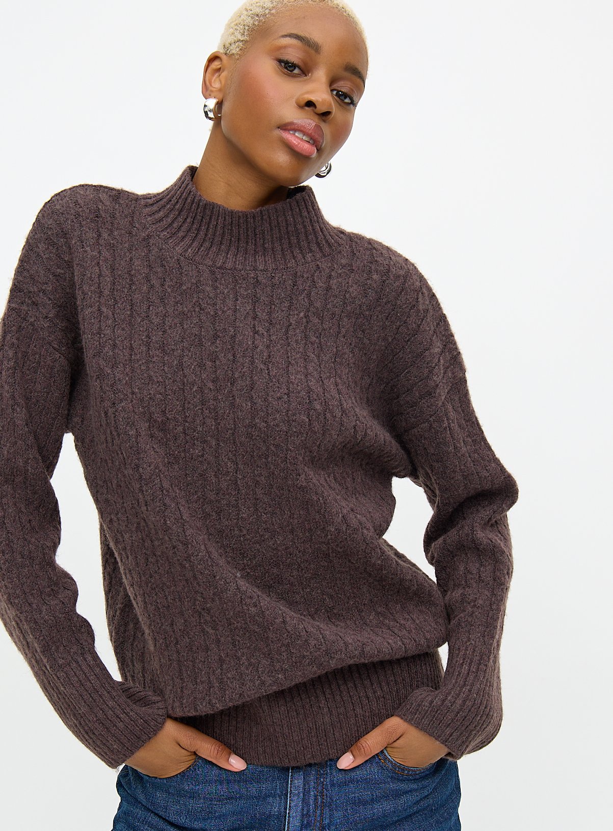 Brown High Neck Cable Knit Jumper 16 - Image 1 thumbnail