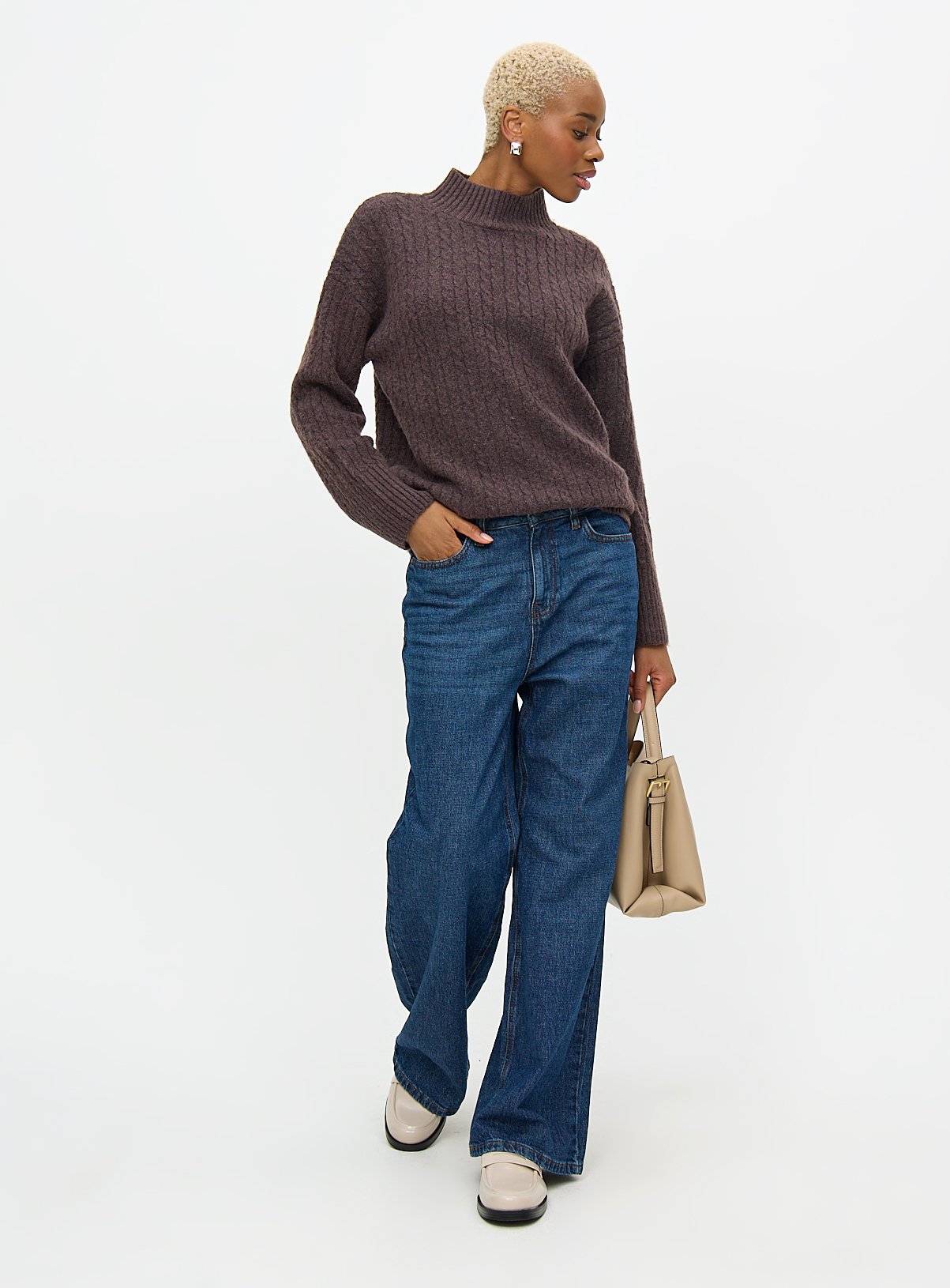 Brown High Neck Cable Knit Jumper 16 - Image 3 thumbnail