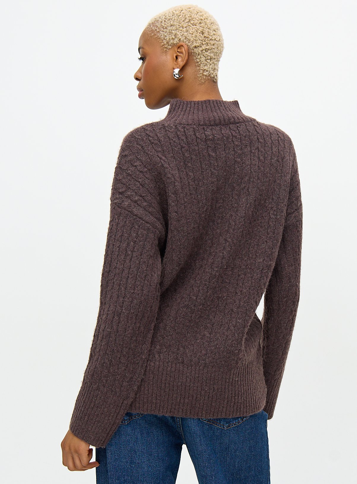 Brown High Neck Cable Knit Jumper 16 - Image 4 thumbnail