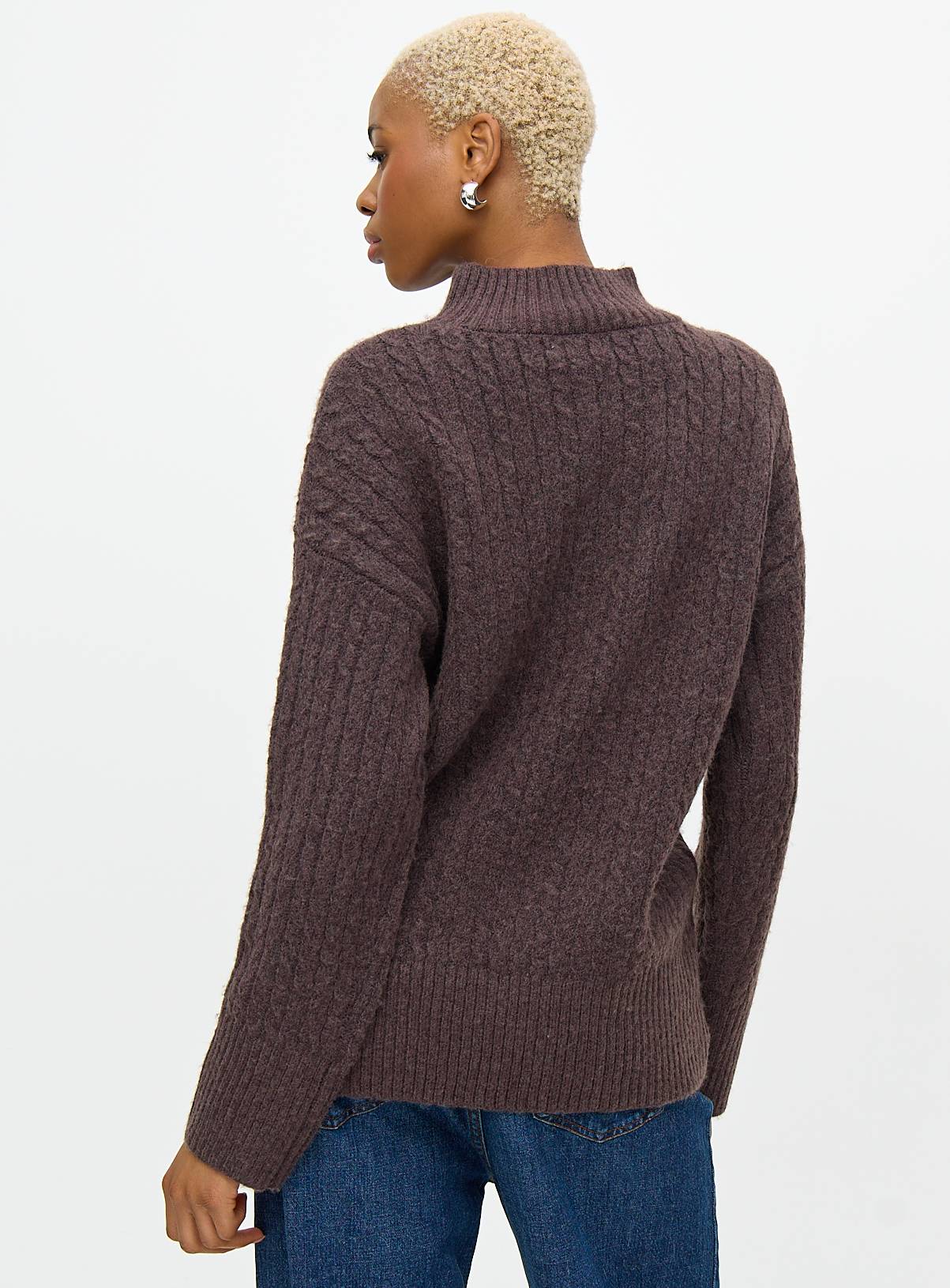 Brown High Neck Cable Knit Jumper 16 - Image 4