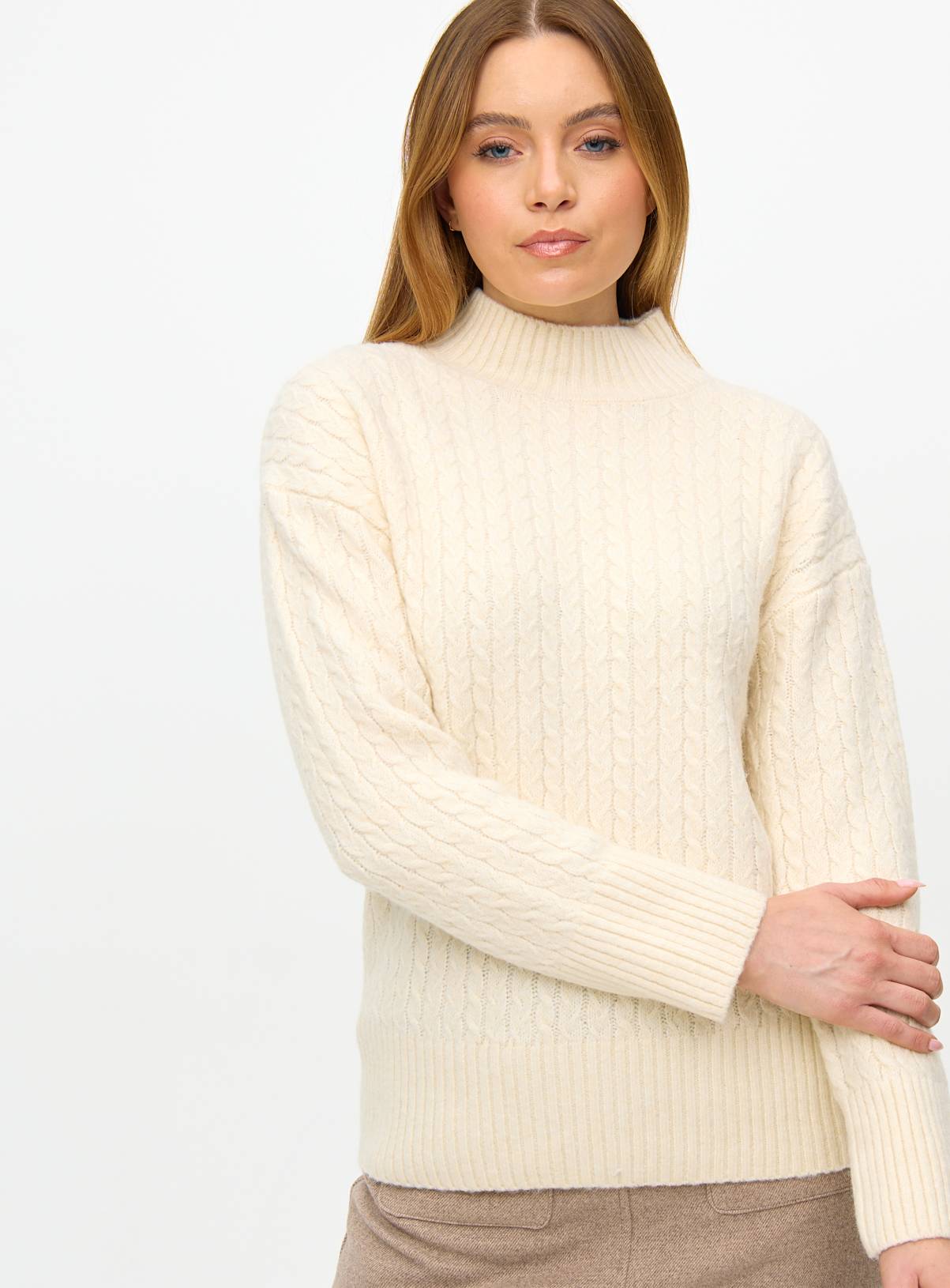 Cream High Neck Cable Knit Jumper  12 - Image 1