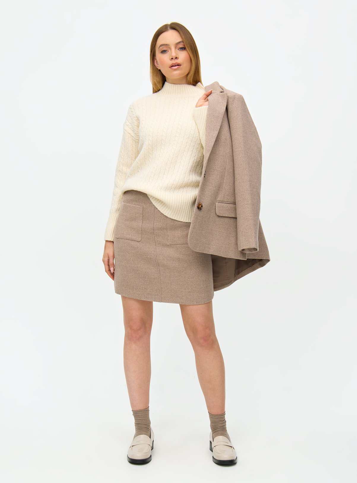 Cream High Neck Cable Knit Jumper  12 - Image 2 thumbnail