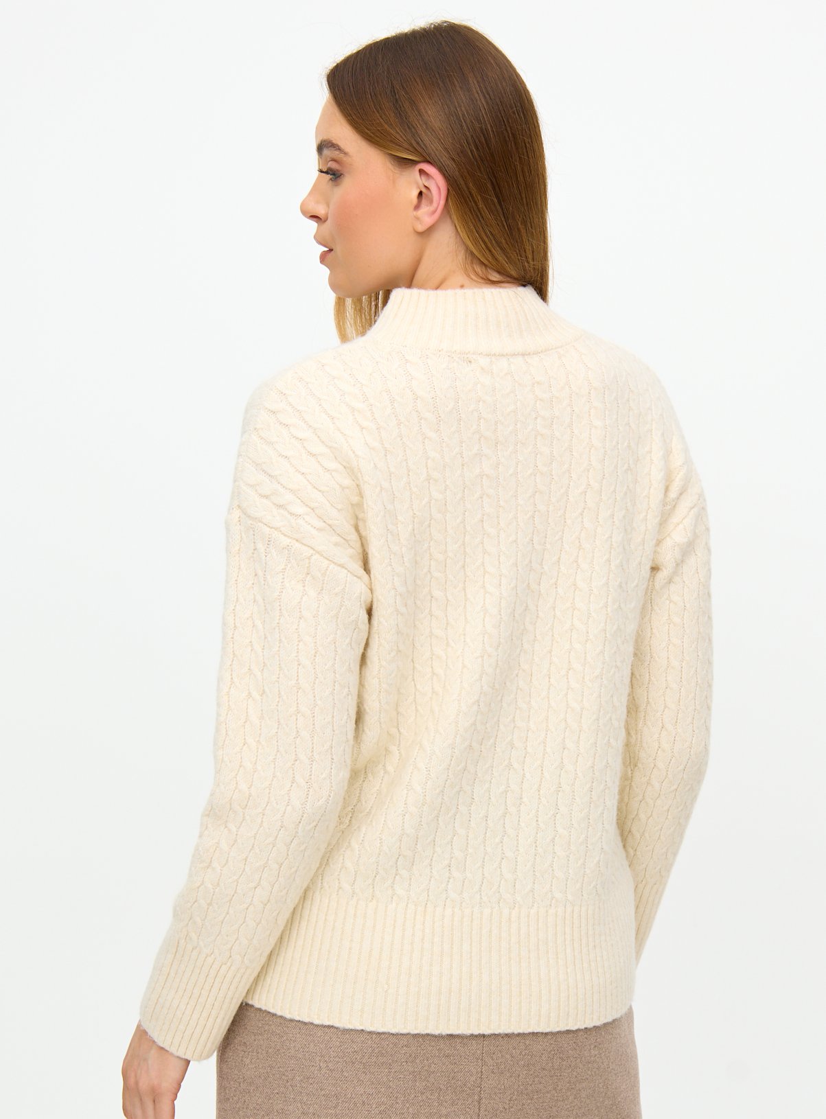 Cream High Neck Cable Knit Jumper  12 - Image 4 thumbnail