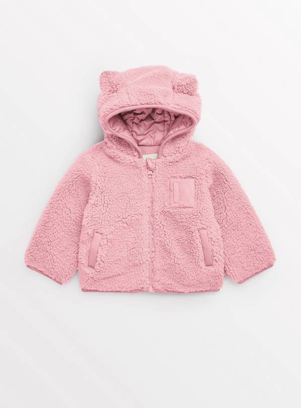 Pink Borg Fleece Bear Ear Zip-Through Jacket 12-18 months