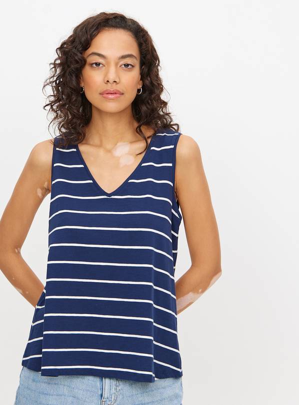 Navy Stripe Relaxed Fit Sleeveless Vest Top 10