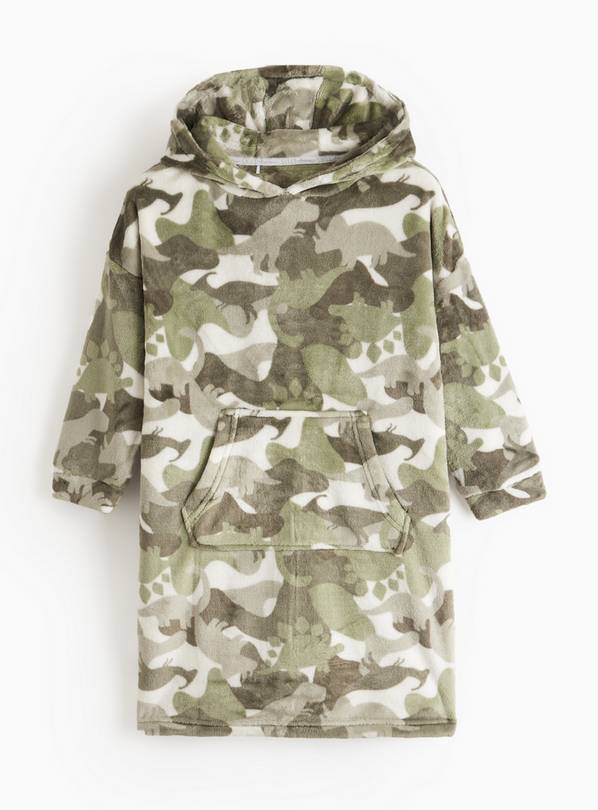 Grey Camo Dinosaur Print Hooded Blanket 3-4 years