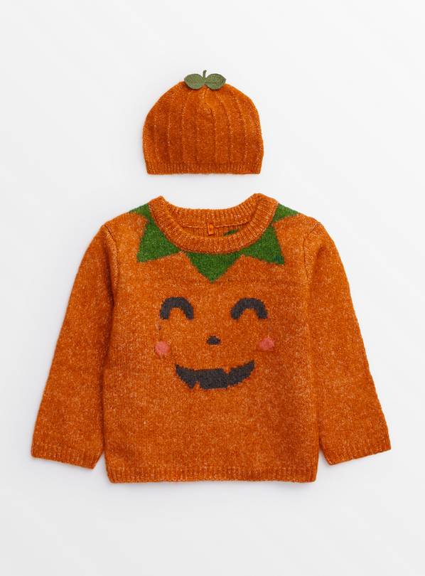 Halloween Pumpkin Knitted Jumper & Hat Set 6-9 months