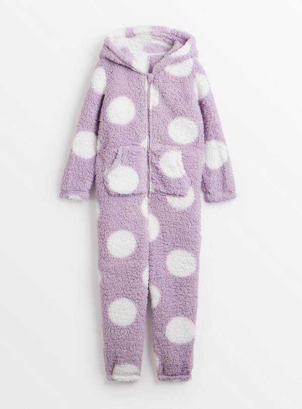 Lilac Spot Print Borg Fleece All-In-One 3-4 years