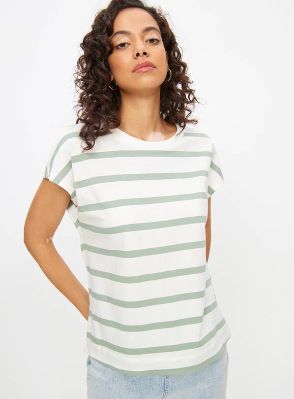 Green Stripe Dropped Hem T-Shirt 20