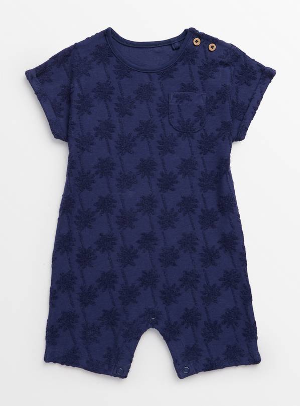 Navy Palm Print Towelling Romper Up to 3 mths
