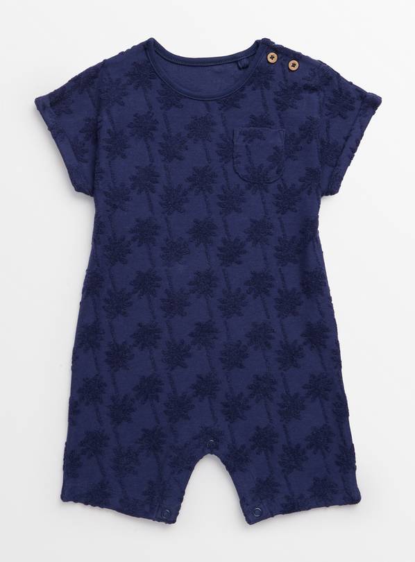 Navy Palm Print Towelling Romper 3-6 months