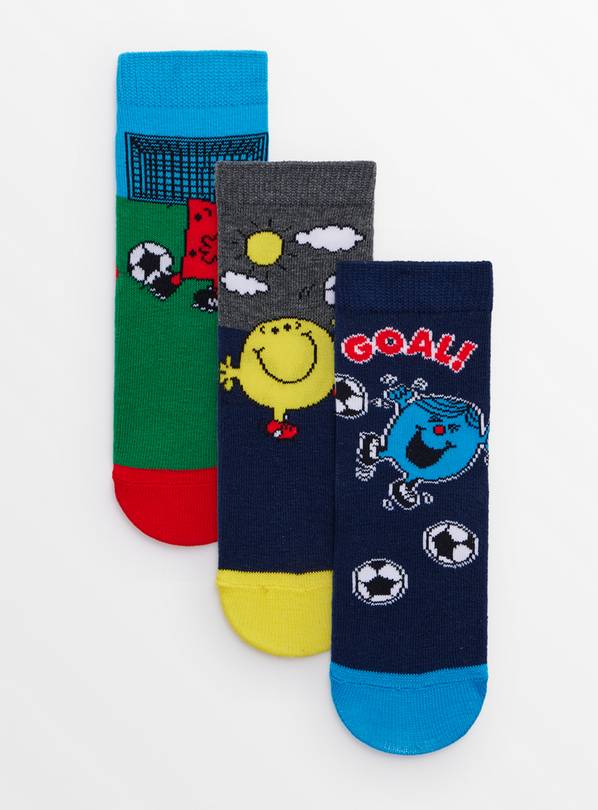 Mr Men Football Print Ankle Socks 3 Pack 6-8.5