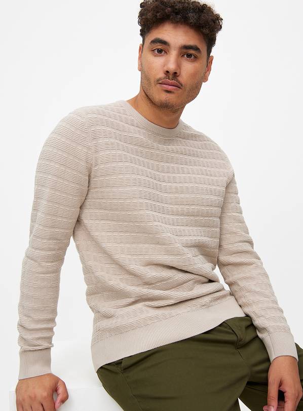 Neutral Jacquard Crew Neck Jumper L