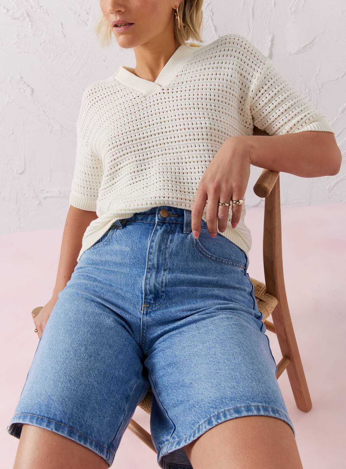 EVERBELLE Mid Blue Wash Denim City Shorts  12 - Image 1