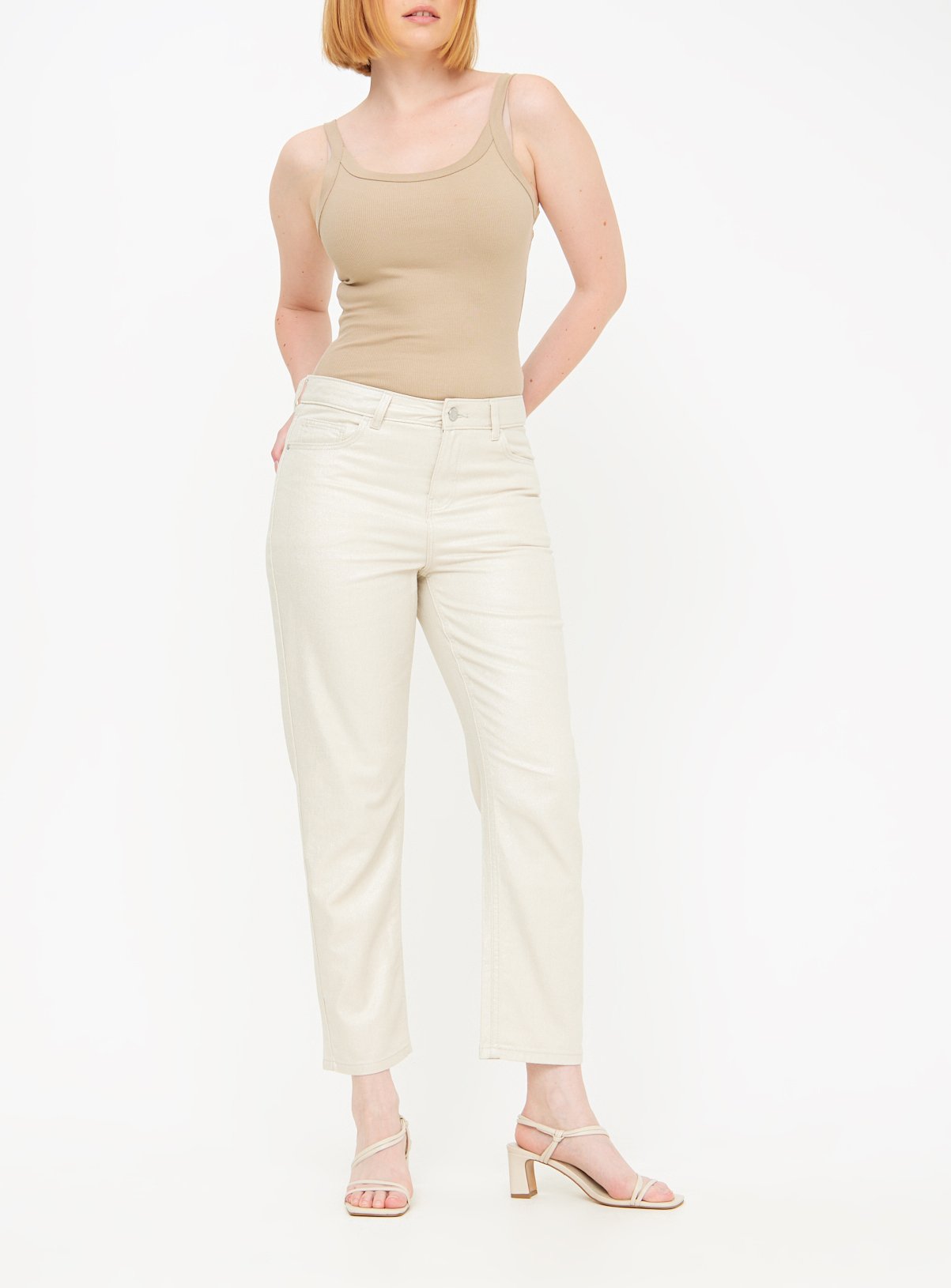 Cream Shimmer Relaxed Straight Leg Jeans