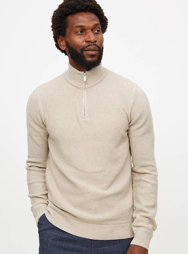 Stone Jacquard Quarter Zip Jumper L