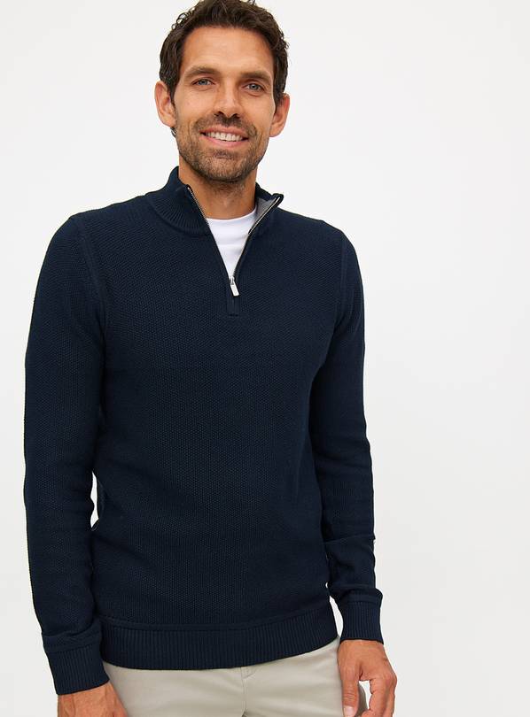 Navy Jacquard Quarter Zip Jumper S