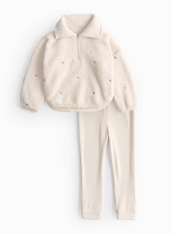 Cream Moon & Star Embroidered Fleece Pyjama Set  3-4 years