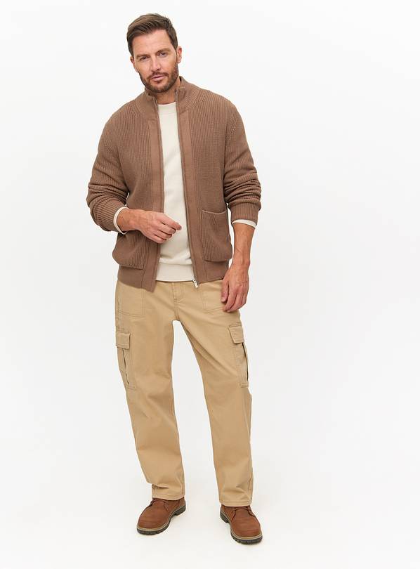 Brown Zip Through Pocket Cardigan S